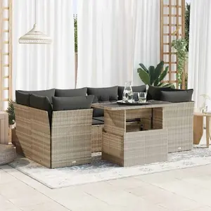vidaXL Salon de jardin avec coussins 7 pcs gris clair résine tressée pas cher