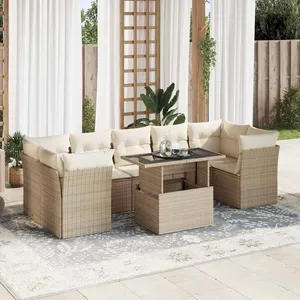 vidaXL Salon de jardin avec coussins 8 pcs beige résine tressée pas cher