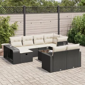vidaXL Salon de jardin 11 pcs avec coussins noir résine tressée pas cher