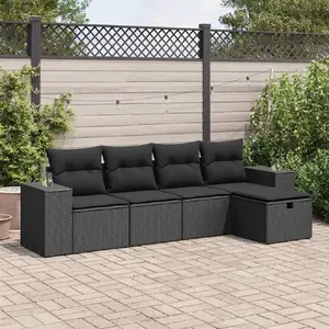 vidaXL Vidaxl Salon De Jardin 5 Pcs Avec Coussins Noir Résine Tressée pas cher