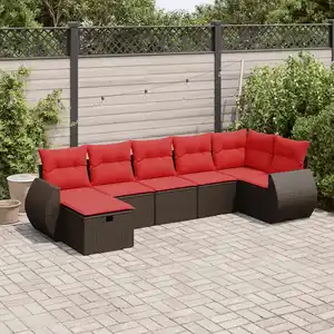 vidaXL Salon de jardin avec coussins 7 pcs marron résine tressée pas cher