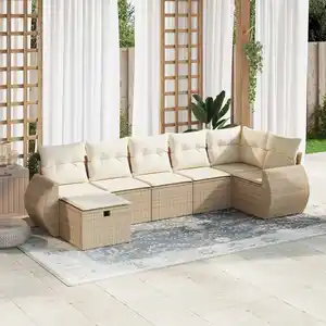 vidaXL Salon de jardin avec coussins 7 pcs beige résine tressée pas cher