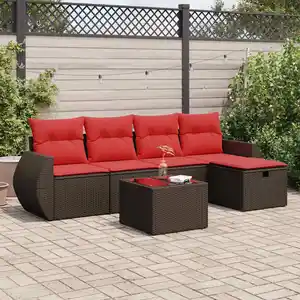vidaXL Salon de jardin avec coussins 6 pcs marron résine tressée pas cher