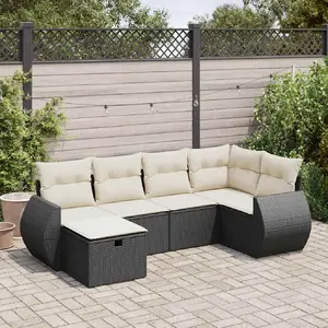 vidaXL Salon de jardin 6 pcs avec coussins noir résine tressée pas cher