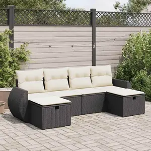 vidaXL Vidaxl Salon De Jardin 6 Pcs Avec Coussins Noir Résine Tressée pas cher