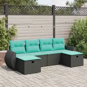 vidaXL Salon de jardin 6 pcs avec coussins noir résine tressée pas cher
