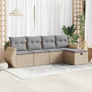 vidaXL Salon de jardin avec coussins 5 pcs beige résine tressée pas cher