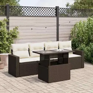 vidaXL Salon de jardin avec coussins 5 pcs marron résine tressée pas cher