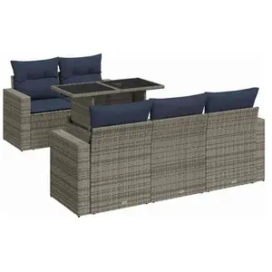 vidaXL Salon de jardin avec coussins 6 pcs gris résine tressée acacia pas cher