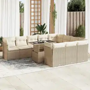 vidaXL Salon de jardin 11 pcs avec coussins beige résine tressée pas cher