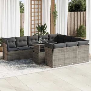 vidaXL Salon de jardin 11 pcs avec coussins gris résine tressée pas cher