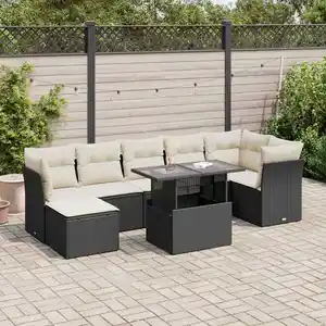 vidaXL Salon de jardin 8 pcs avec coussins noir résine tressée pas cher