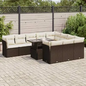 vidaXL Salon de jardin et coussins 11 pcs marron résine tressée pas cher