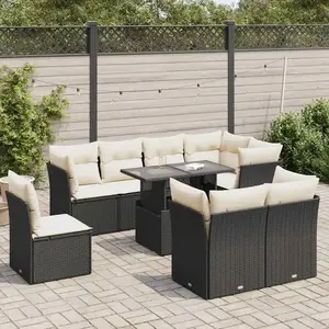 vidaXL Salon de jardin 9 pcs avec coussins noir résine tressée pas cher