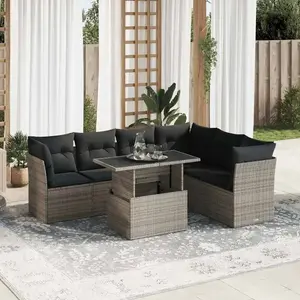vidaXL Vidaxl Salon De Jardin Avec Coussins 7 Pcs Gris Résine Tressée pas cher