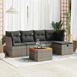 vidaXL Vidaxl Salon De Jardin 6 Pcs Avec Coussins Gris Résine Tressée pas cher