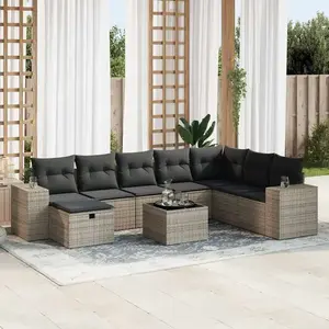 vidaXL Salon de jardin 9 pcs avec coussins gris résine tressée pas cher