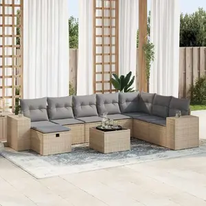 vidaXL Vidaxl Salon De Jardin Avec Coussins 9 Pcs Beige Résine Tressée pas cher