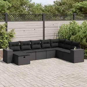 vidaXL Salon de jardin 8 pcs avec coussins noir résine tressée pas cher