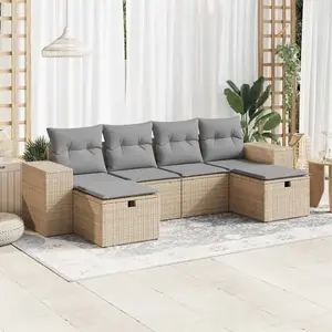 vidaXL Vidaxl Salon De Jardin Avec Coussins 6 Pcs Beige Résine Tressée pas cher