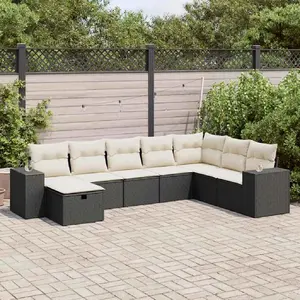 vidaXL Salon de jardin 8 pcs avec coussins noir résine tressée pas cher