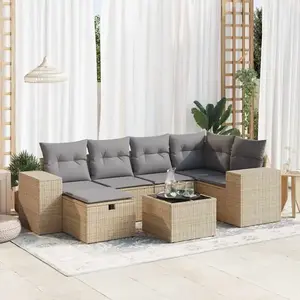 vidaXL Vidaxl Salon De Jardin Avec Coussins 7 Pcs Beige Résine Tressée pas cher
