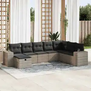 vidaXL Salon de jardin 8 pcs avec coussins gris résine tressée pas cher