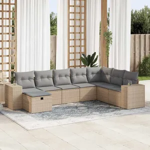 vidaXL Salon de jardin avec coussins 8 pcs beige résine tressée pas cher