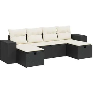 Salon de jardin vidaXL 6 pcs avec coussins noir résine tressée 3325722 pas cher