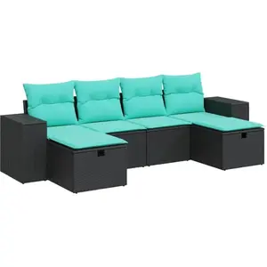 vidaXL Salon de jardin 6 pcs avec coussins noir résine tressée pas cher
