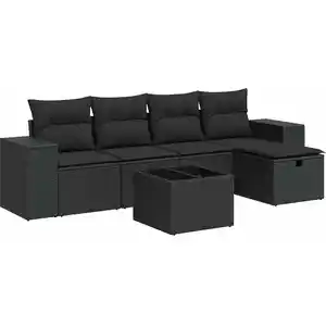 Salon de jardin vidaXL 6 pcs avec coussins noir résine tressée 3325671 pas cher