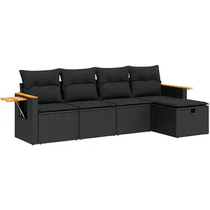 Salon de jardin vidaXL 5 pcs avec coussins noir résine tressée 3325954 pas cher