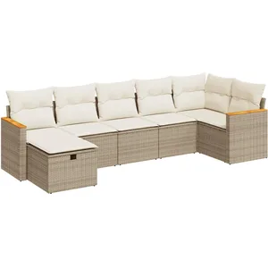 vidaXL Vidaxl Salon De Jardin Avec Coussins 7 Pcs Beige Résine Tressée pas cher