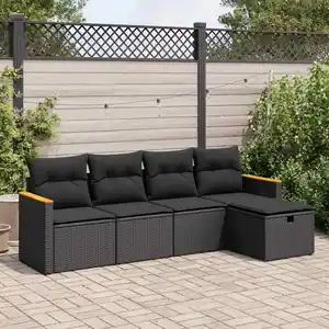 Salon de Jardin vidaXL 5 pcs avec coussins noir résine tressée 3325898 pas cher