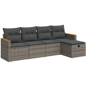 vidaXL Vidaxl Salon De Jardin 5 Pcs Avec Coussins Gris Résine Tressée pas cher