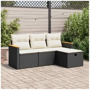 vidaXL Vidaxl Salon De Jardin 4 Pcs Avec Coussins Noir Résine Tressée pas cher