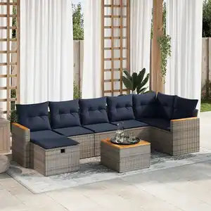 vidaXL Salon de jardin 8 pcs avec coussins gris résine tressée pas cher