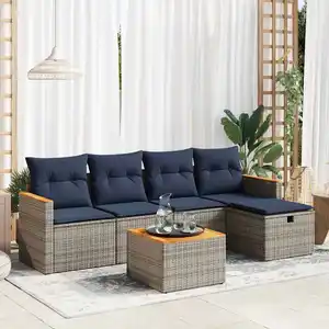vidaXL Salon de jardin 6 pcs avec coussins gris résine tressée pas cher