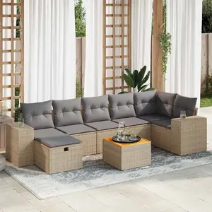 vidaXL Salon de jardin avec coussins 8 pcs beige résine tressée pas cher