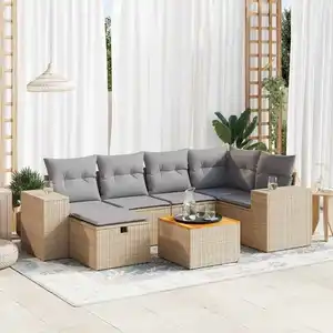 vidaXL Salon de jardin avec coussins 7 pcs beige résine tressée pas cher