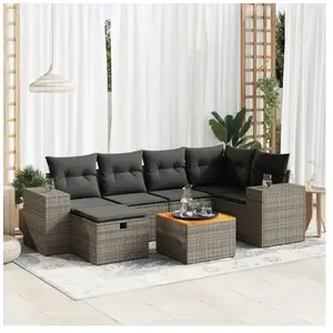 vidaXL Salon de jardin avec coussins 7 pcs gris résine tressée pas cher