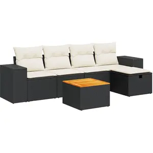 vidaXL Salon de jardin 6 pcs avec coussins noir résine tressée pas cher