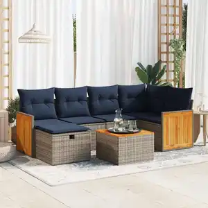 vidaXL Salon de jardin avec coussins 7 pcs gris résine tressée pas cher