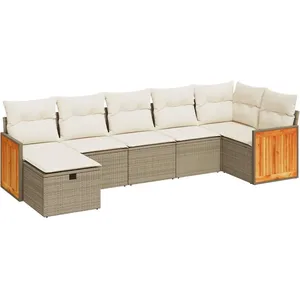 vidaXL Salon de jardin avec coussins 7 pcs beige résine tressée pas cher