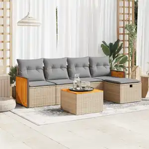 vidaXL Salon de jardin avec coussins 6 pcs beige résine tressée pas cher