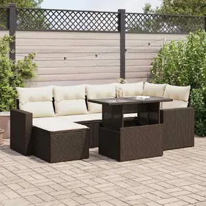 vidaXL Salon de jardin avec coussins 7 pcs marron résine tressée pas cher