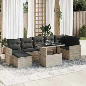 vidaXL Salon de jardin 8 pcs avec coussins gris clair résine tressée pas cher