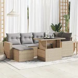 vidaXL Vidaxl Salon De Jardin Avec Coussins 7 Pcs Beige Résine Tressée pas cher