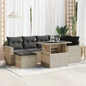 vidaXL Salon de jardin avec coussins 7 pcs gris clair résine tressée pas cher