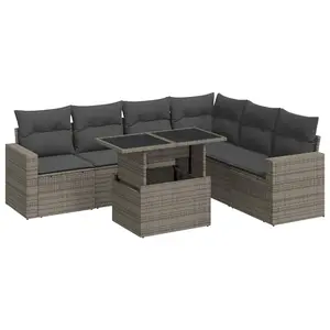 vidaXL Vidaxl Salon De Jardin Avec Coussins 7 Pcs Gris Résine Tressée pas cher